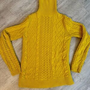 Women’s Land’s End Drifter Cable Knit Turtleneck Sweater, Mustard Yellow, small